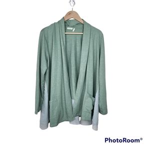 LOGO Lounge Lori Goldstein Green Swiss Dot Open Front Cardigan Sweater Sz M
